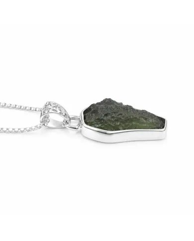 Raw Moldavite Pendant  - 925 Sterling Silver Handmade Gemstone Jewelry