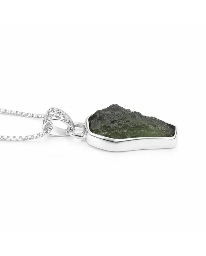 Raw Moldavite Pendant  - 925 Sterling Silver Handmade Gemstone Jewelry