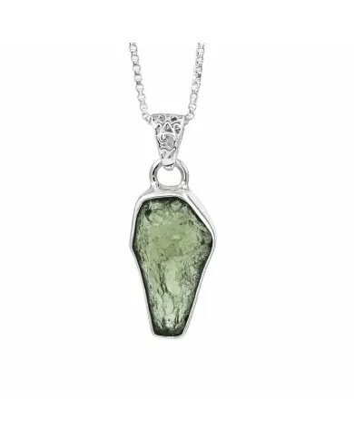 Raw Moldavite Pendant  - 925 Sterling Silver Handmade Gemstone Jewelry