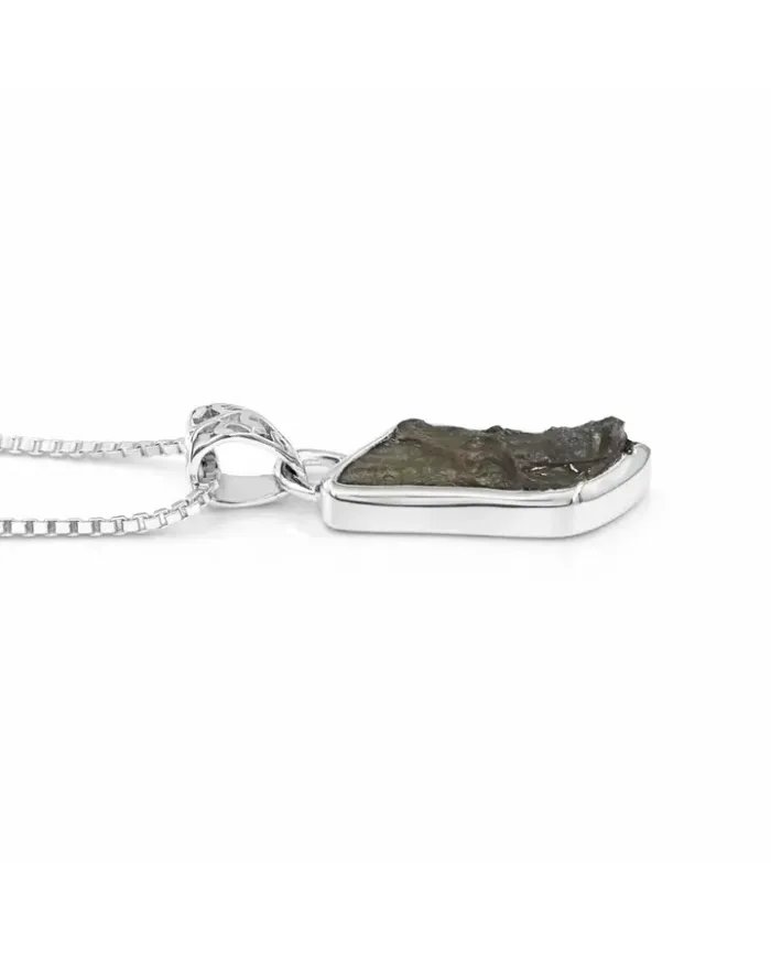 Raw Moldavite Pendant  - 925 Sterling Silver Handmade Gemstone Jewelry