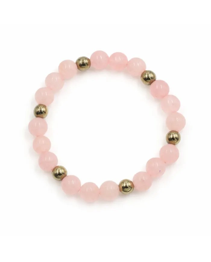 Rose Quartz & Hematite Pyrite Beads Bracelet -Stretchable Jewelry