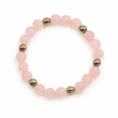 Rose Quartz & Hematite Pyrite Beads Bracelet -Stretchable Jewelry