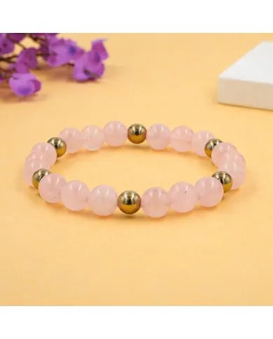 Rose Quartz & Hematite Pyrite Beads Bracelet -Stretchable Jewelry