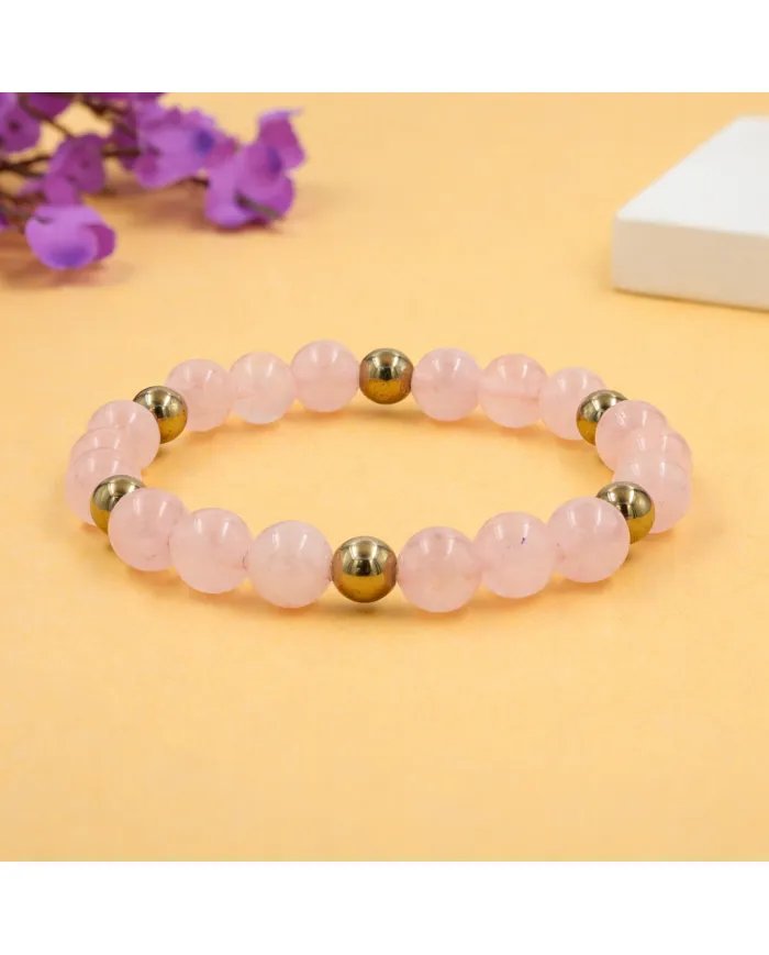 Rose Quartz & Hematite Pyrite Beads Bracelet -Stretchable Jewelry
