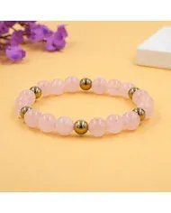 Rose Quartz & Hematite Pyrite Beads Bracelet -Stretchable Jewelry