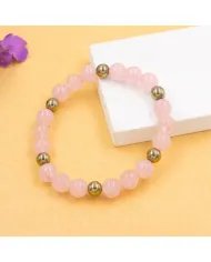 Rose Quartz & Hematite Pyrite Beads Bracelet -Stretchable Jewelry