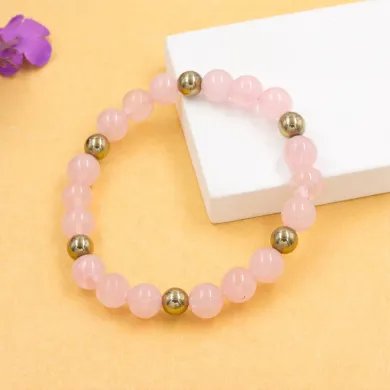 Rose Quartz & Hematite Pyrite Beads Bracelet -Stretchable Jewelry