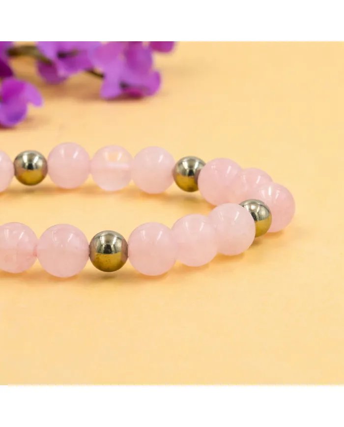 Rose Quartz & Hematite Pyrite Beads Bracelet -Stretchable Jewelry