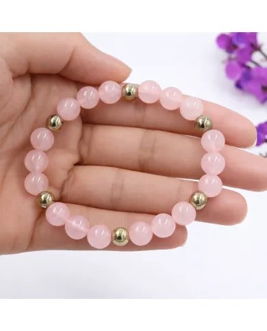 Rose Quartz & Hematite Pyrite Beads Bracelet -Stretchable Jewelry