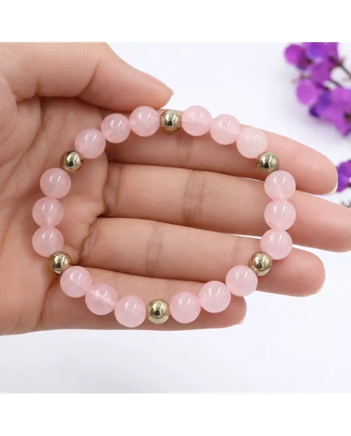 Rose Quartz & Hematite Pyrite Beads Bracelet -Stretchable Jewelry