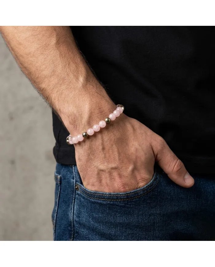 Rose Quartz & Hematite Pyrite Beads Bracelet -Stretchable Jewelry