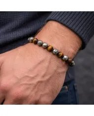 Pyrite & Tiger Eye Beads Bracelet - Handmade Stretchable Jewelry
