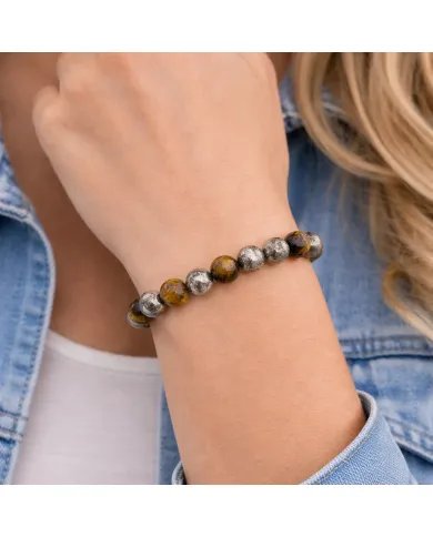 Pyrite & Tiger Eye Beads Bracelet - Handmade Stretchable Jewelry