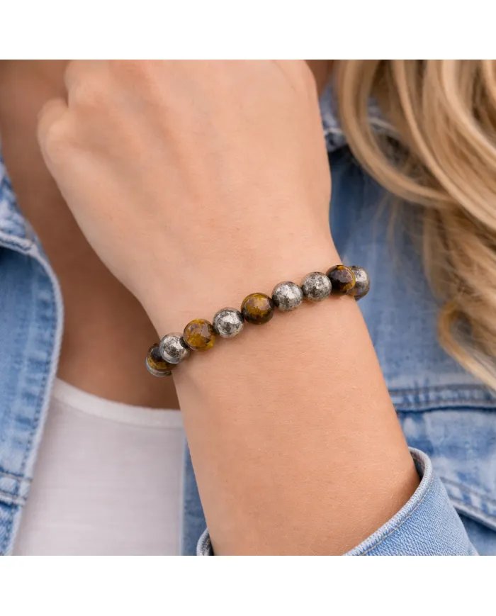 Pyrite & Tiger Eye Beads Bracelet - Handmade Stretchable Jewelry