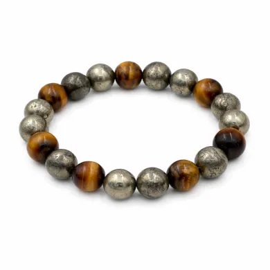 Pyrite & Tiger Eye Beads Bracelet - Handmade Stretchable Jewelry