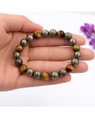 Pyrite & Tiger Eye Beads Bracelet - Handmade Stretchable Jewelry