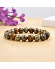 Pyrite & Tiger Eye Beads Bracelet - Handmade Stretchable Jewelry