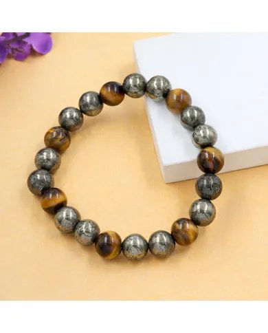 Pyrite & Tiger Eye Beads Bracelet - Handmade Stretchable Jewelry