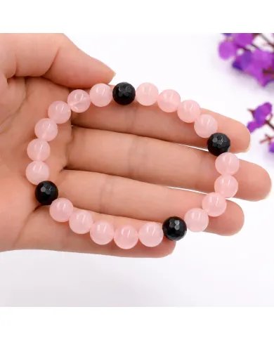 Rose Quartz & Black Onyx Beads Bracelet – Handmade Healing Jewelry