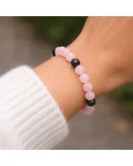 Rose Quartz & Black Onyx Beaded Pendant – Handmade Healing Jewelry