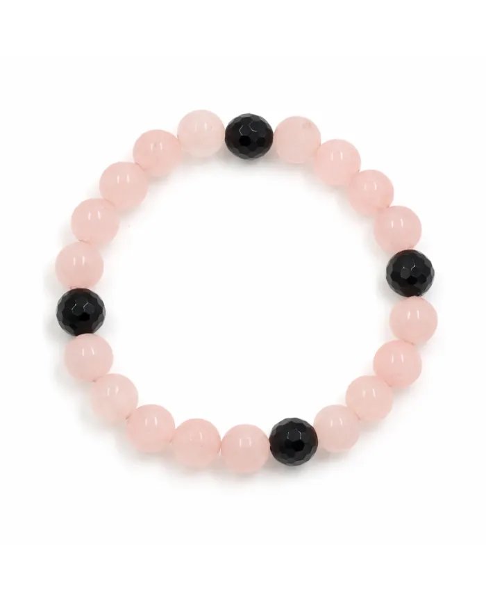 Rose Quartz & Black Onyx Beads Bracelet – Handmade Healing Jewelry