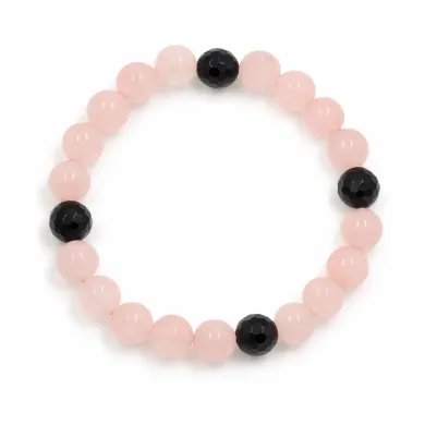 Rose Quartz & Black Onyx Beaded Pendant – Handmade Healing Jewelry