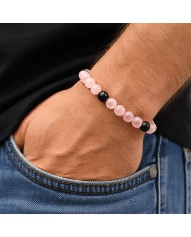 Rose Quartz & Black Onyx Beaded Pendant – Handmade Healing Jewelry