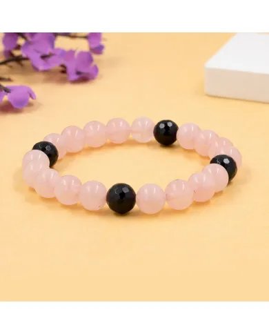 Rose Quartz & Black Onyx Beads Bracelet – Handmade Healing Jewelry