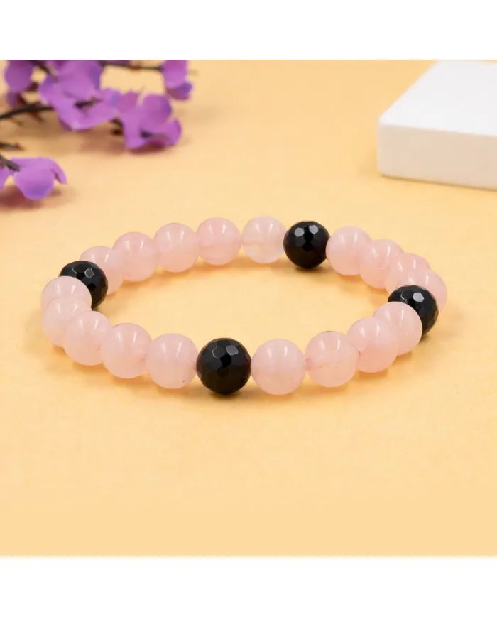 Rose Quartz & Black Onyx Beads Bracelet – Handmade Healing Jewelry