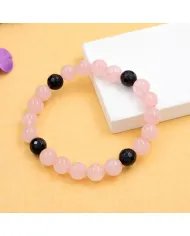 Rose Quartz & Black Onyx Beads Bracelet – Handmade Healing Jewelry