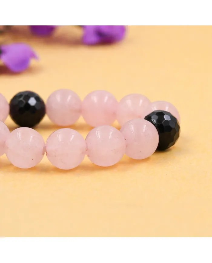 Rose Quartz & Black Onyx Beads Bracelet – Handmade Healing Jewelry
