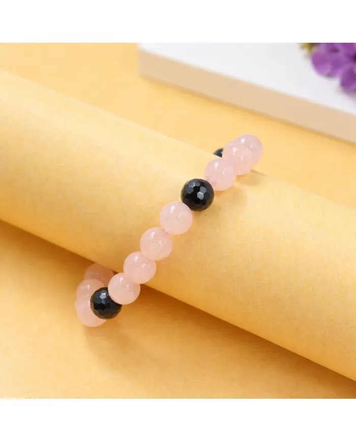 Rose Quartz & Black Onyx Beads Bracelet – Handmade Healing Jewelry