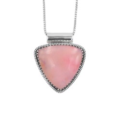 Pink Opal Necklaces, Triangle Pendant, Silver Pendant, Peruvian Pink Opal Pendant, Pendant with Chains, Dainty Pendant for Women