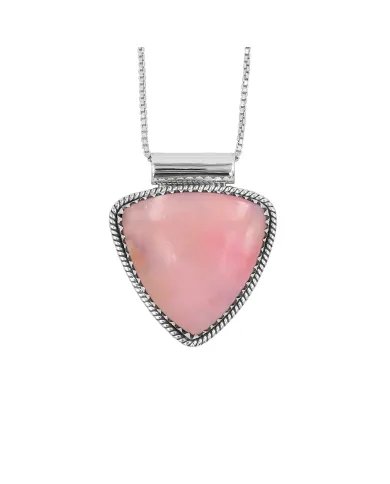 Pink Opal Pendant - 925 Sterling Silver Statement Bohemian Necklace