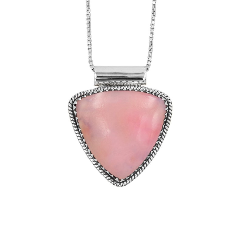 Pink Opal Necklaces, Triangle Pendant, Silver Pendant, Peruvian Pink Opal Pendant, Pendant with Chains, Dainty Pendant for Women