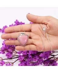 Pink Opal Pendant - 925 Sterling Silver Statement Bohemian Necklace