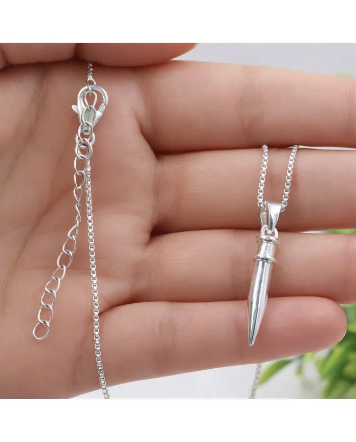 925 Silver Spike Necklace – Sleek Bullet Pendant on Chain Jewelry