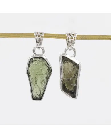 Raw Moldavite Pendant  - 925 Sterling Silver Handmade Gemstone Jewelry