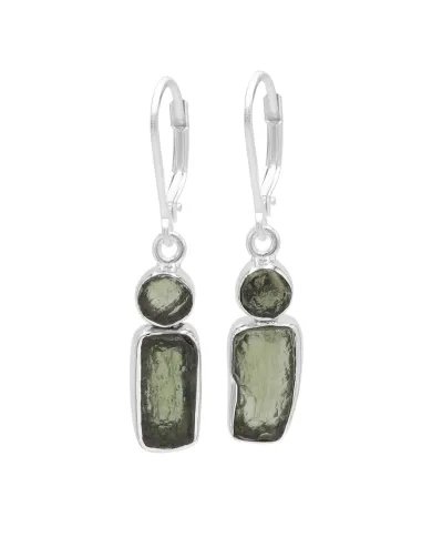Raw Moldavite Earrings - Sterling Silver Handmade Versatile Jewelry