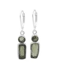 Raw Moldavite Earrings - Sterling Silver Handmade Versatile Jewelry
