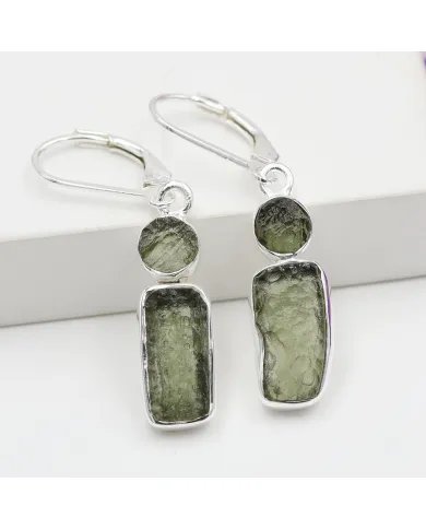 Raw Moldavite Earrings - Sterling Silver Handmade Versatile Jewelry