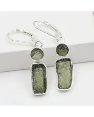 Raw Moldavite Earrings - Sterling Silver Handmade Versatile Jewelry