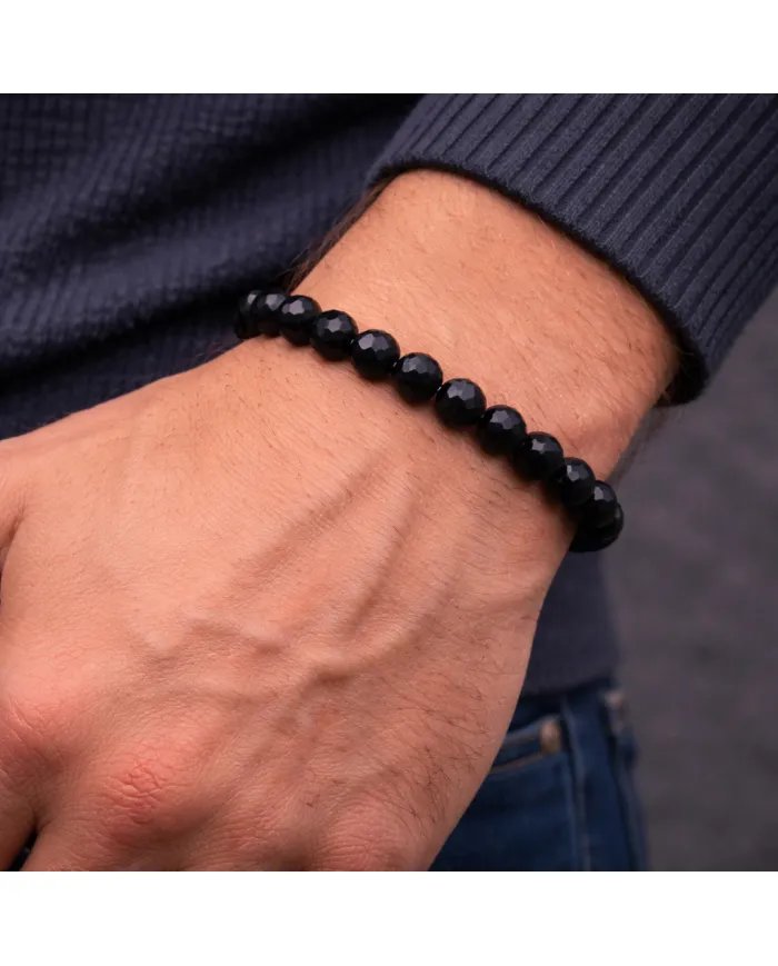 Black Onyx Beaded Stretch Bracelet Handmade Gift for Him & Her