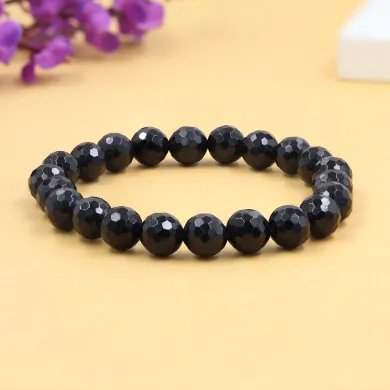 Black Onyx Beaded Stretch Bracelet Handmade Gift for Him & Her