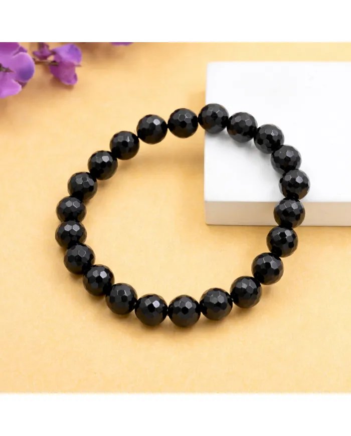 Black Onyx Beaded Stretch Bracelet Handmade Gift for Him & Her