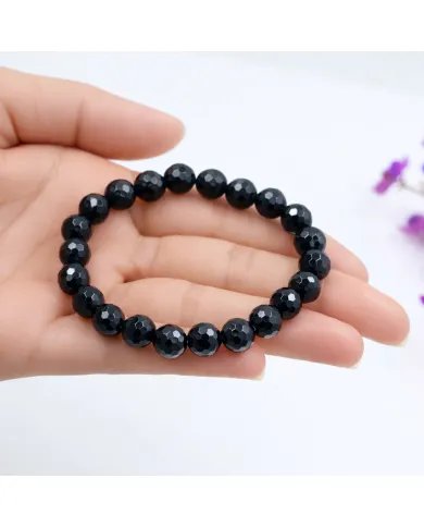 Black Onyx Beaded Stretch Bracelet Handmade Gift for Him & Her