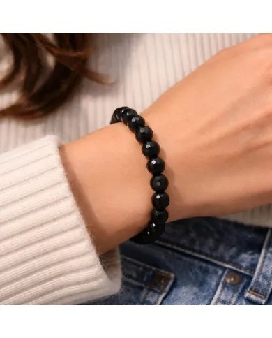 Black Onyx Beaded Stretch Bracelet Handmade Gift for Him & Her