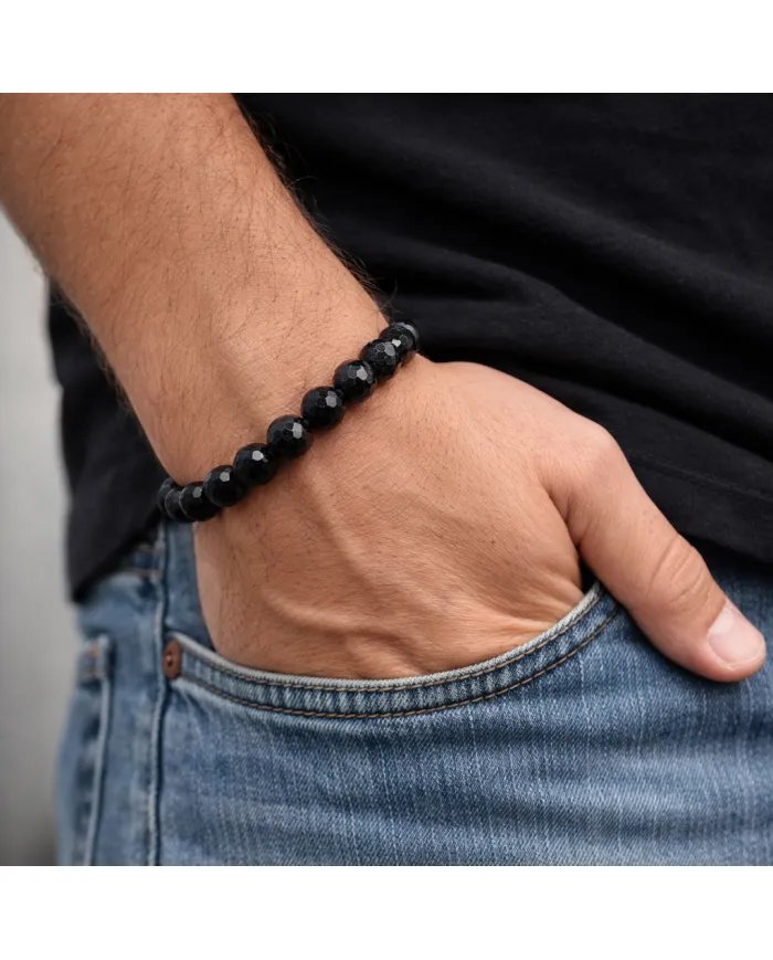Black Onyx Beaded Stretch Bracelet Handmade Gift for Him & Her