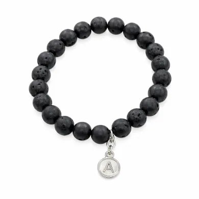 Lava Bead Bracelet - A Charm 925 Silver Personalised Initial