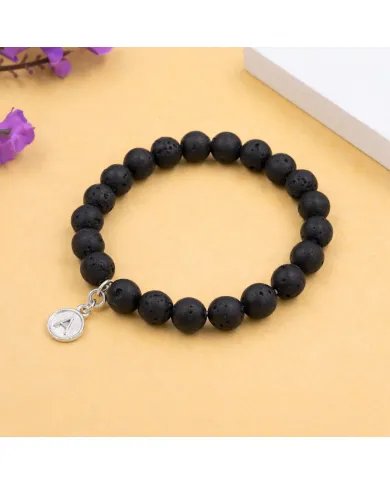 Lava Bead Bracelet - A Charm 925 Silver Personalised Initial